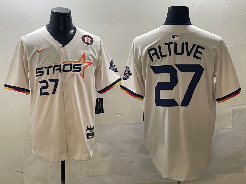 Men Houston Astros 27 Altuve Cream Three generations Joint Name 2025 Nike MLB Jersey style 4